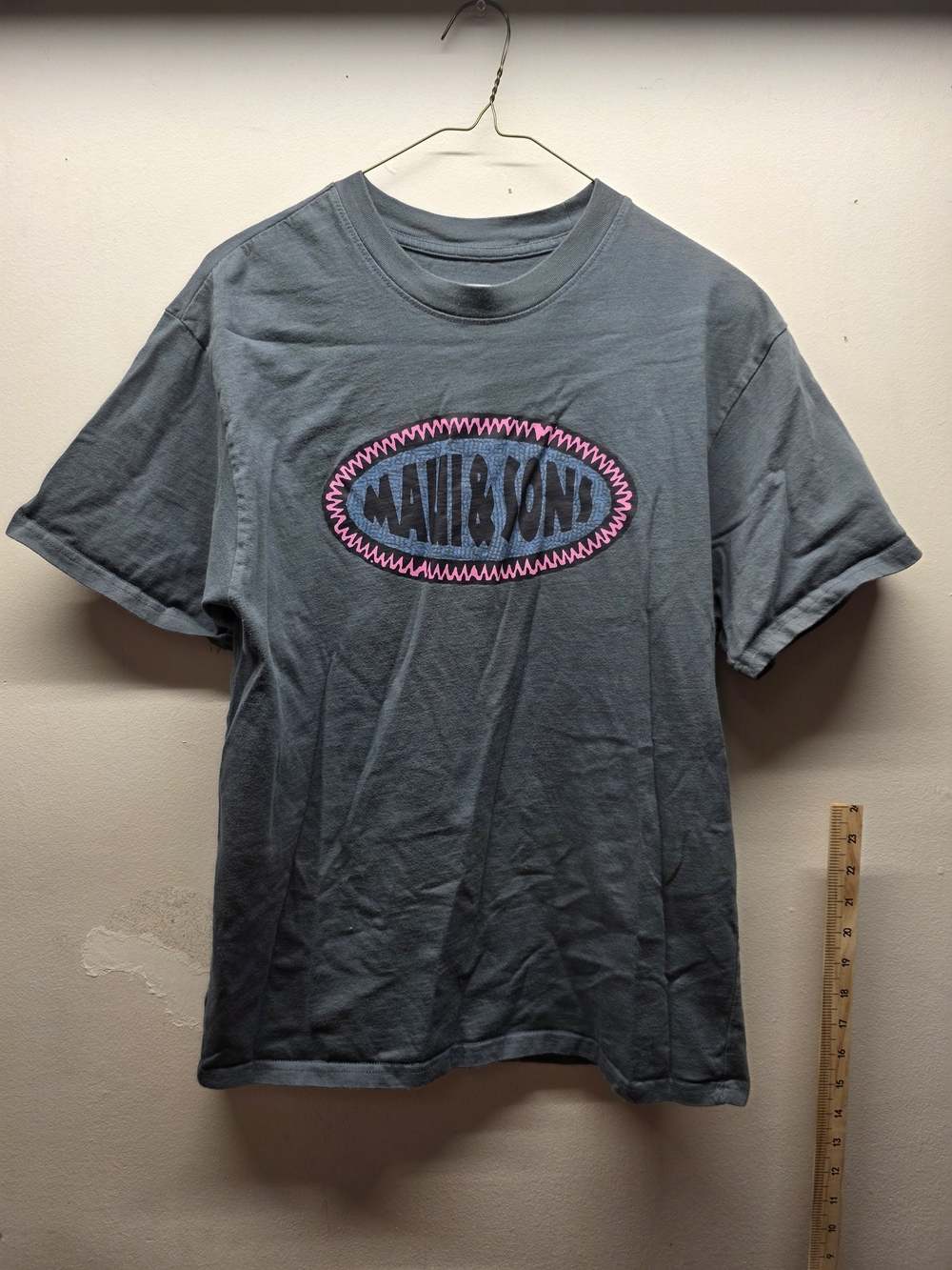Maui and Sons Slate Blue Tee with Pink Trim Oval Logo